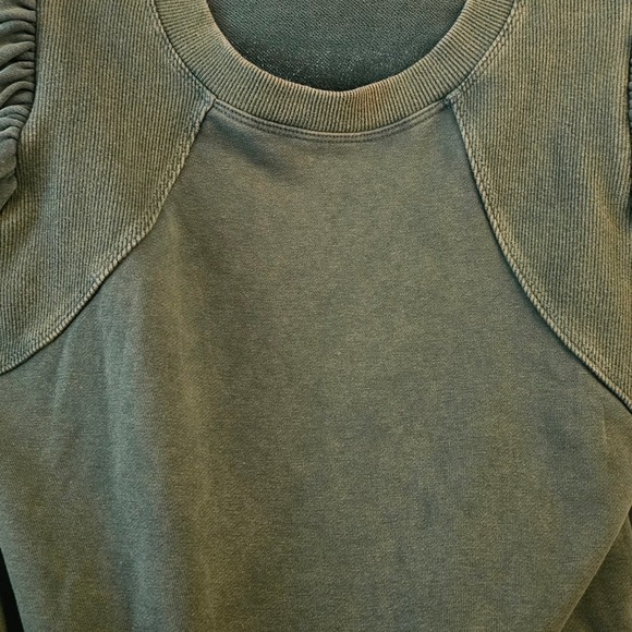 JODIFL Olive Green Puff Sleeve Sweatshirt Top Women Size S Cotton Blend - Picture 3 of 6